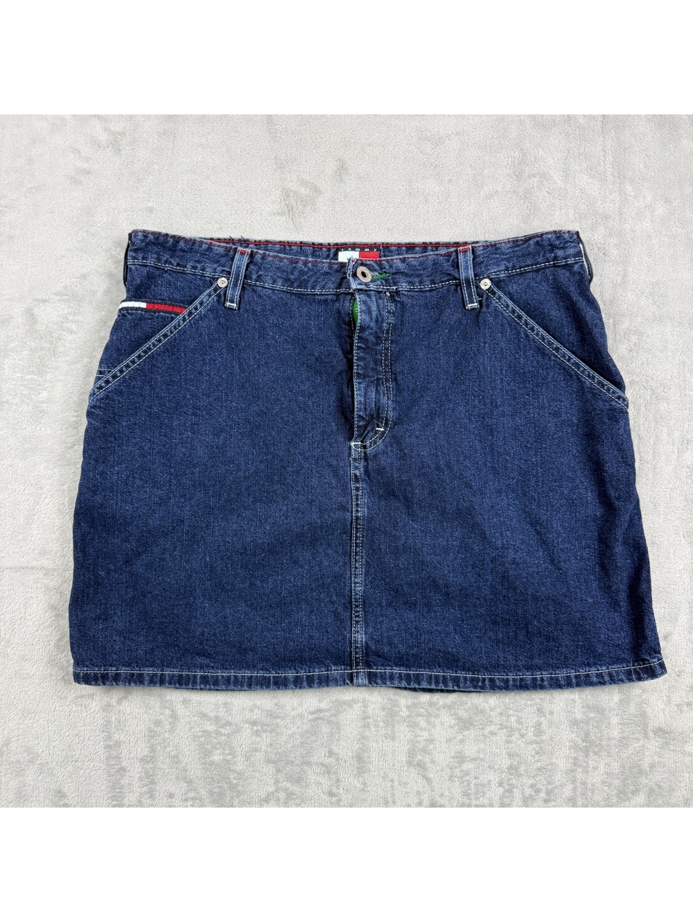 VTG Tommy Hilfiger Denim Skirt Womens 13 Jeans Flag Logo Worker Y2K Canada Made - Picture 2 of 11